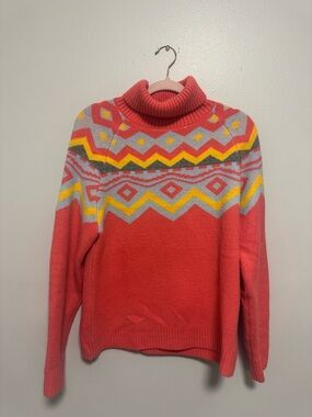 THML Starburst Aztec Coral Boho Turtle Neck Sweater
